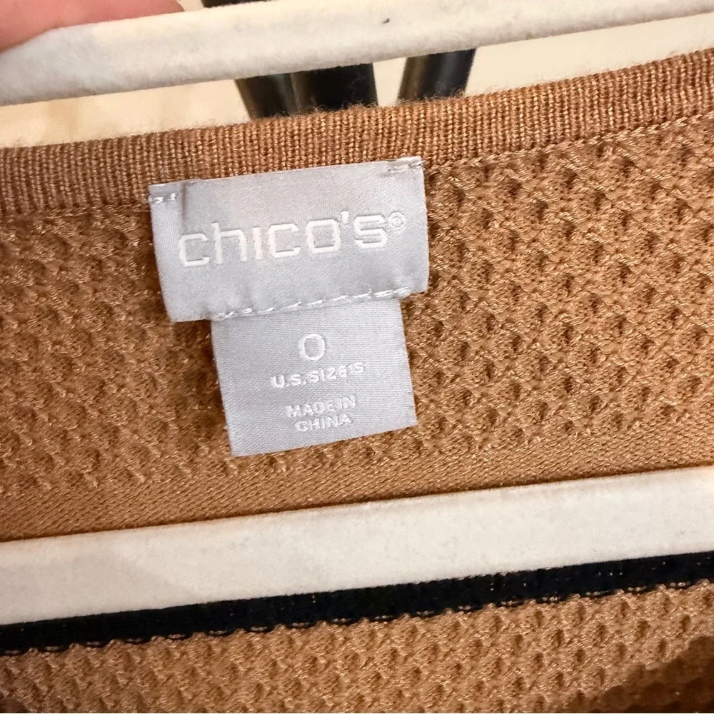 Chico’s Striped Sweater Camel Black Lightweight Knit Casual Women’s S - Picture 5 of 6